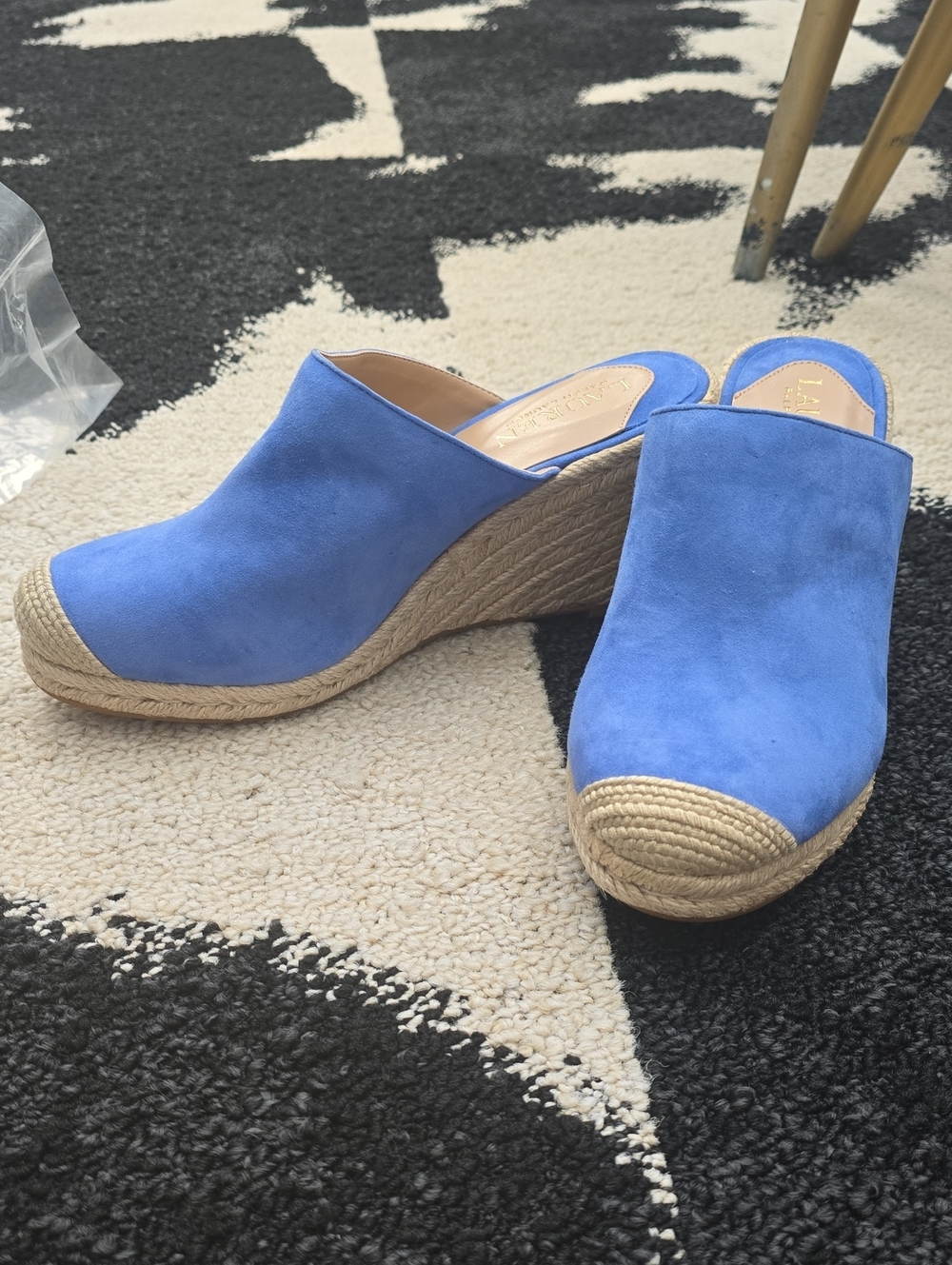 Ralph Lauren Cobalt Blue Suede Espadrille Wedge Mules